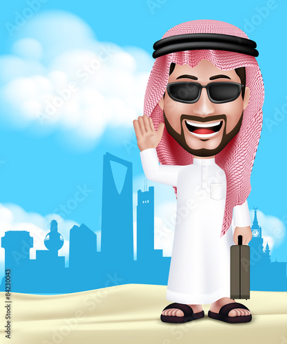 Saudi Arab Man With Traveling Bag in Middle East