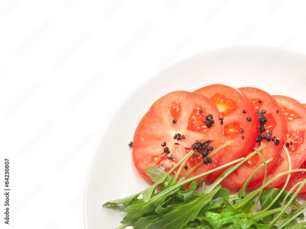 tomato and rocket salad with fermented black pepper tomato and rocket salad with fermented black pepper