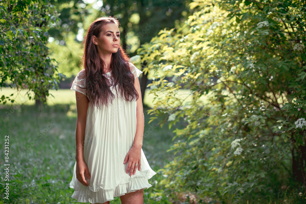 beautiful girl in a white dress on nature beautiful girl in a white dress on nature
