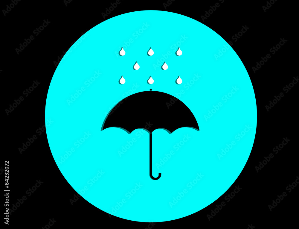 Rain umbrella symbol on blue black background Rain umbrella symbol on blue black background