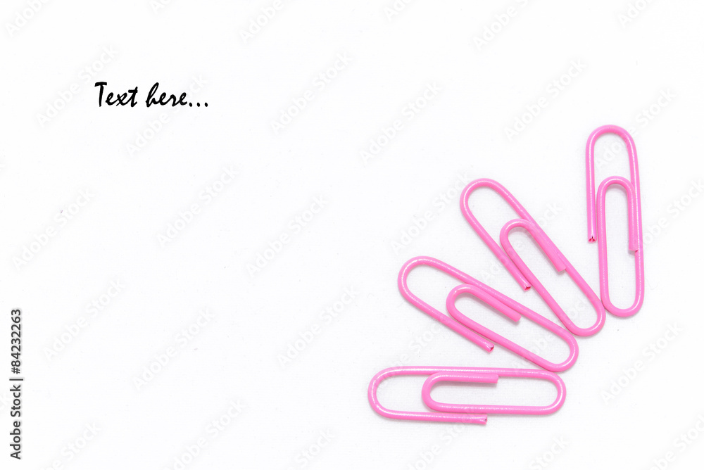 Pink paper clip on isolated white Pink paper clip on isolated white