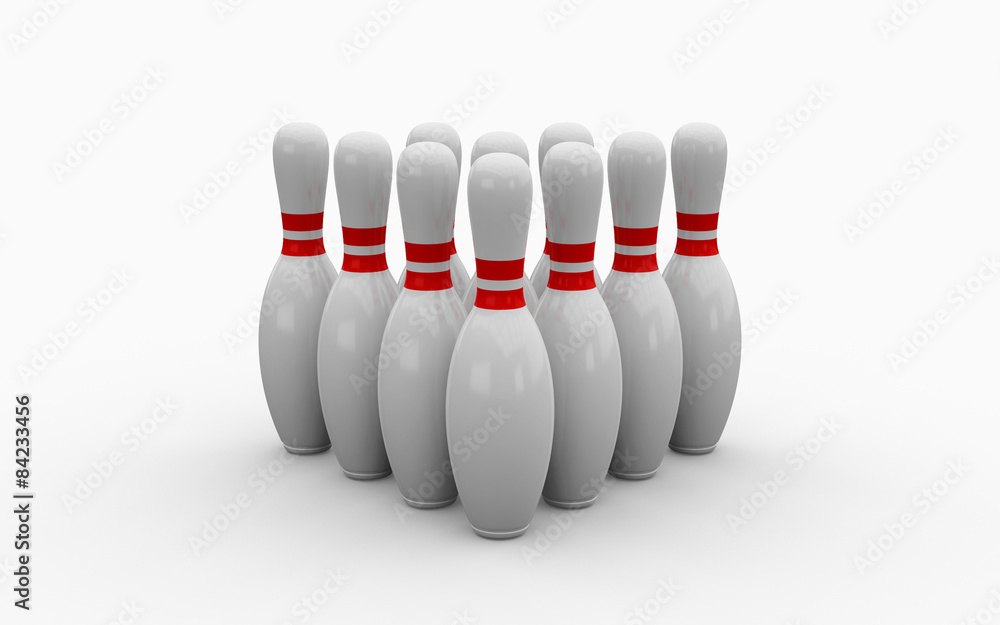3D render of bowling skittles isolated on light background 3D render of bowling skittles isolated on light background