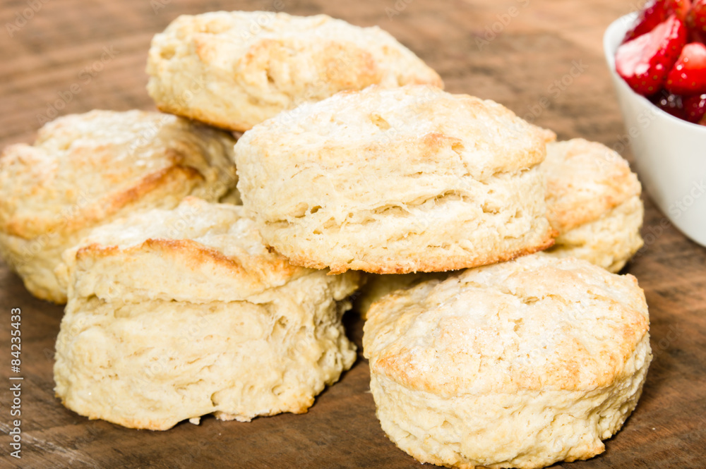 Stack of fresh biscuits to serve