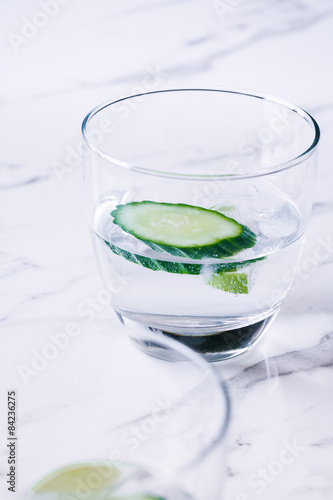 gin and tonic with lime and cucumber