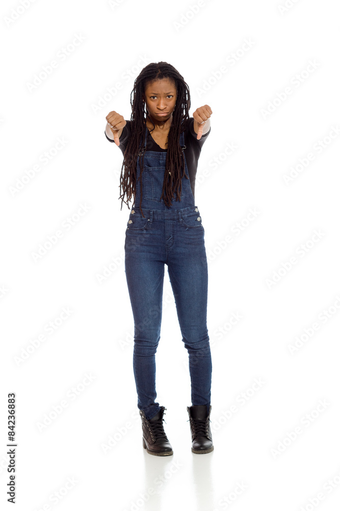 Model negative thumbs down Model negative thumbs down