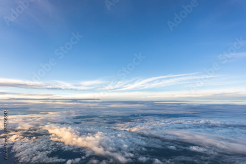 Blue sky and Clouds looking from the Airplane