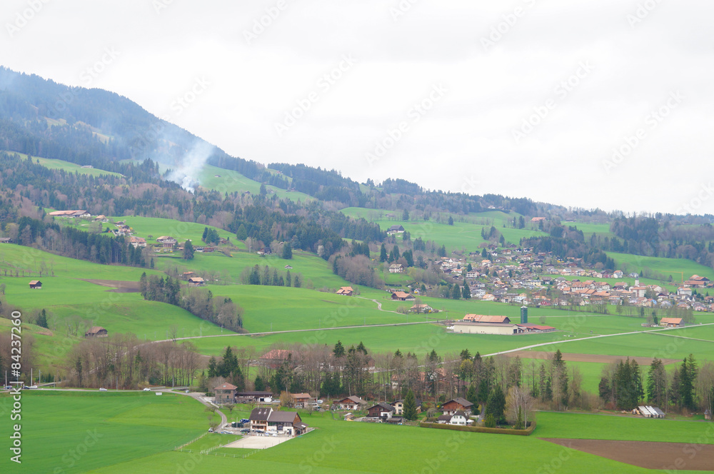 Vicinity of the village Gruyeres, famous agricultural and Gruyer