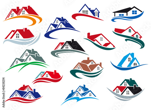 Colorful houses and homes icons