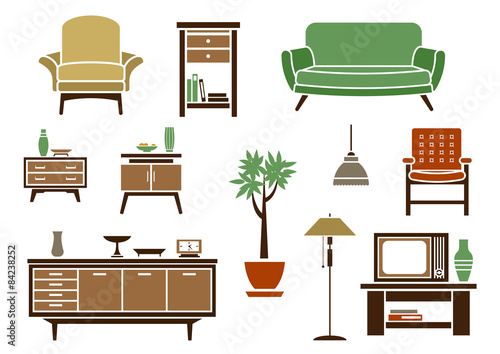 Flat interior and furniture icons