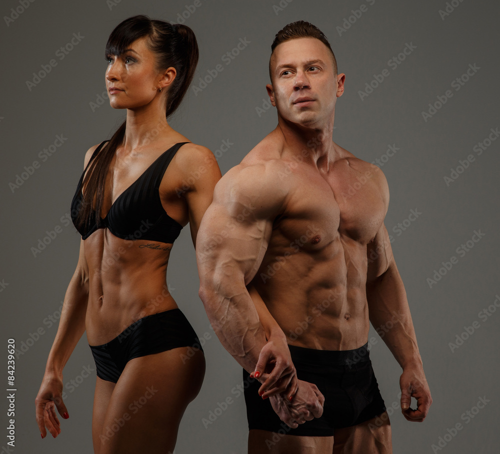 Bodybuilders couple in underwear. Bodybuilders couple in underwear.