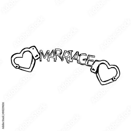doodles of handcuffs in the form of heart with the word MARRIAGE