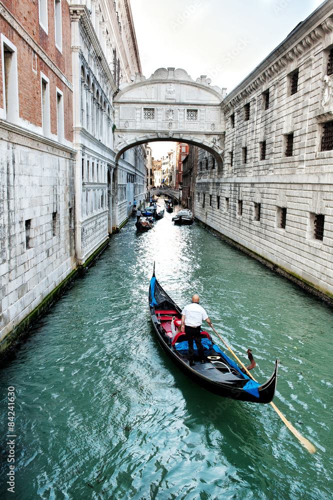 Gondola approaching the Bridge of Sighs, Venice