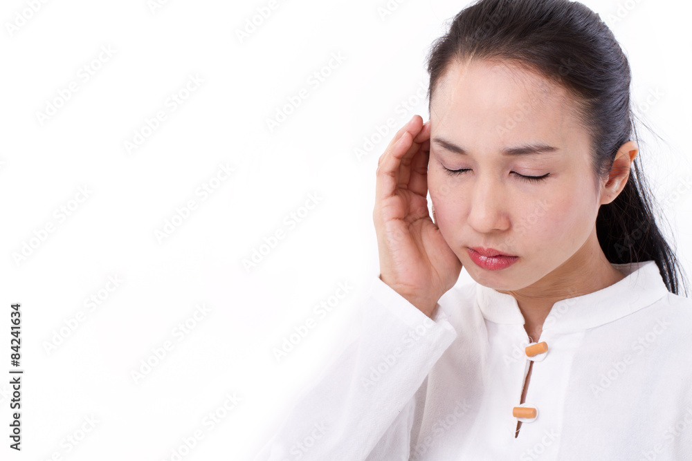sick woman with headache, migraine, stress, negative feeling, wh sick woman with headache, migraine, stress, negative feeling, wh