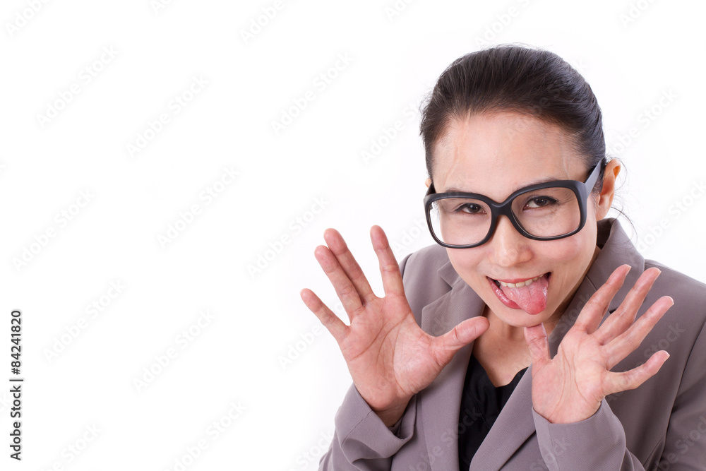 funny looking business woman sticking out her tongue funny looking business woman sticking out her tongue