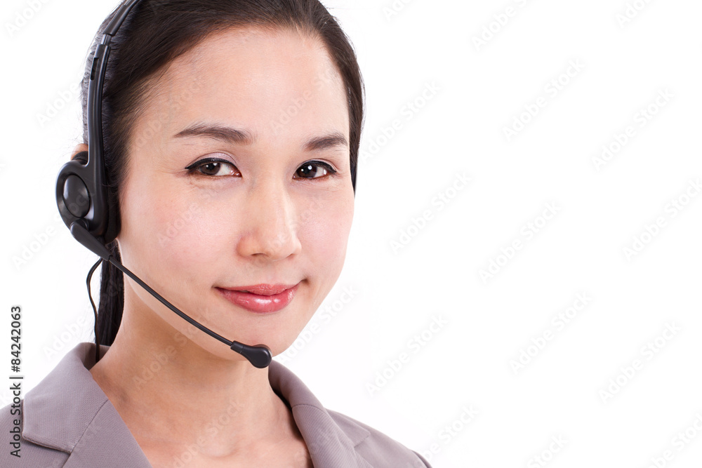 happy female customer service executive face closeup with headse happy female customer service executive face closeup with headse