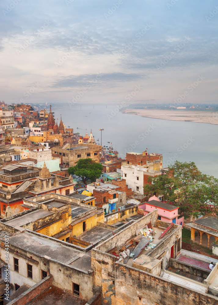 scenic view over Varanasi from the roof 
