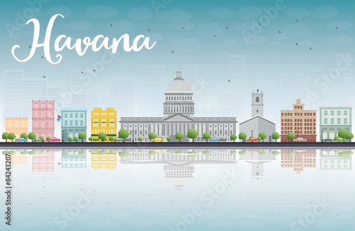 Havana Skyline with Color Building and Blue Sky