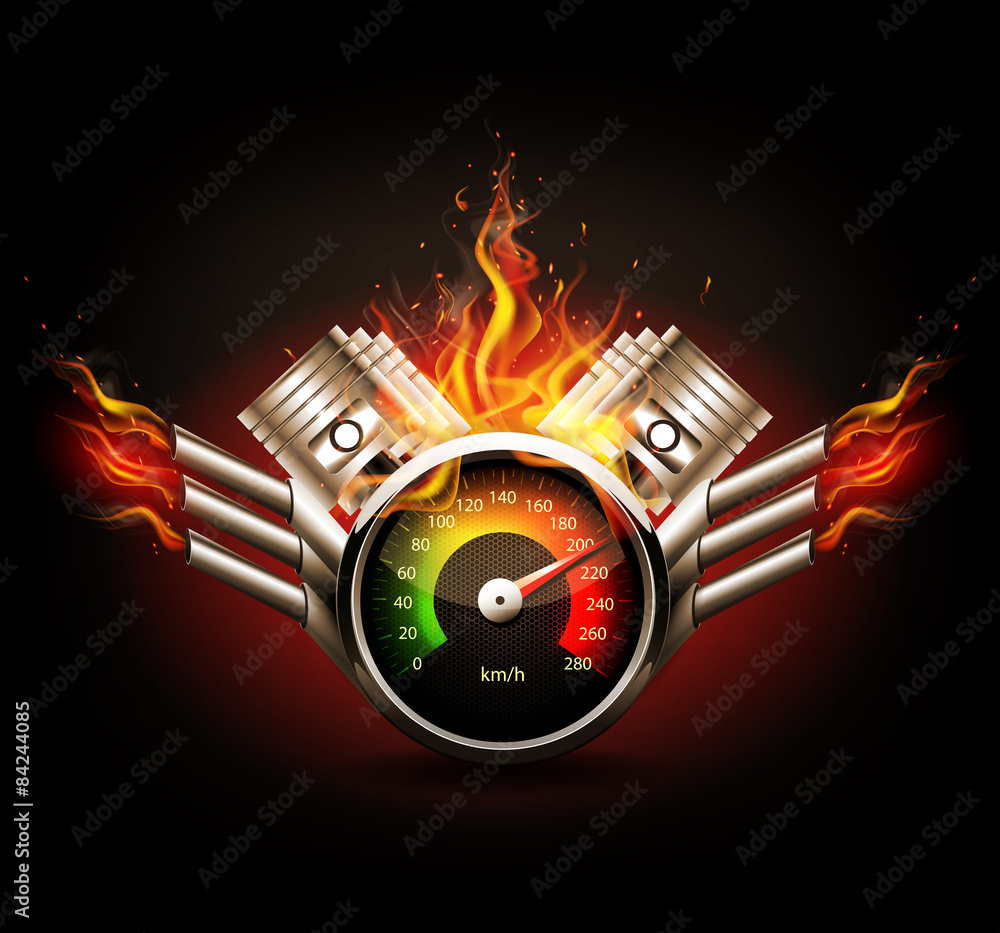 Racing background, speedometer and pistons. Stock-Vektorgrafik | Adobe