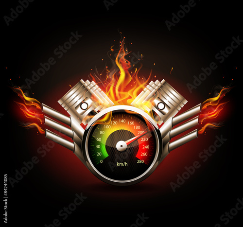 Racing background, speedometer and pistons.