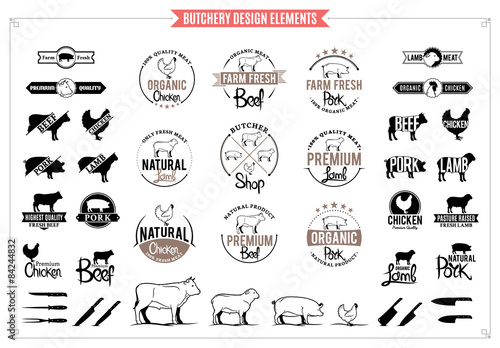Butchery Logos, Labels, Charts and Design Elements