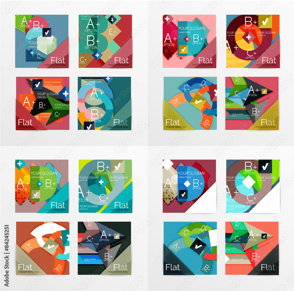 Flat design geometric info banners, web boxes Flat design geometric info banners, web boxes