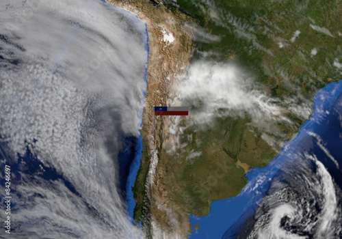 Fototapeta Naklejka Na Ścianę i Meble -  Chile flag pole on earth illustration - Elements by NASA