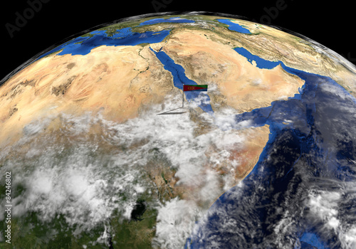 Fototapeta Naklejka Na Ścianę i Meble -  Eritrea flag pole on earth illustration - Elements by NASA