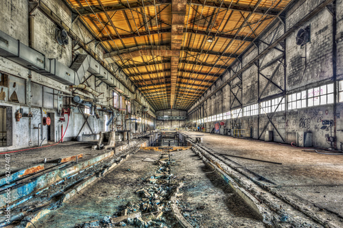 Decaying industrial hall in an abandoned factory