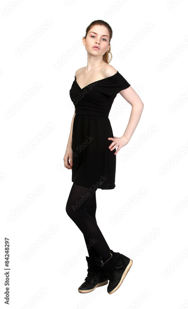 Young girl dressed in casual black dress Young girl dressed in casual black dress