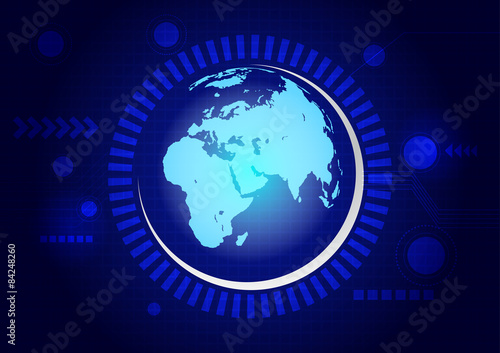 abstract earth with technology on blue background