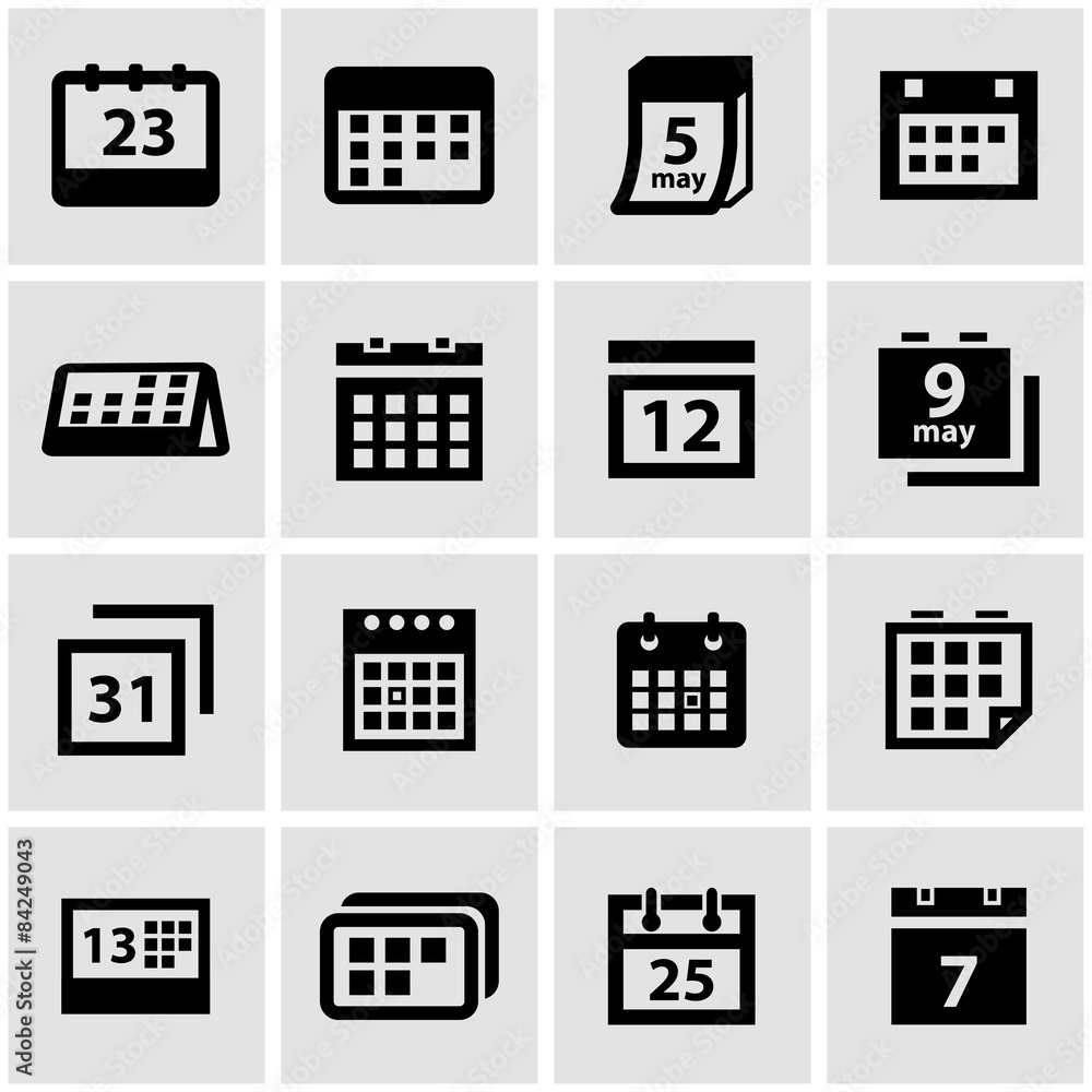 Vector black calendar icon set Vector black calendar icon set