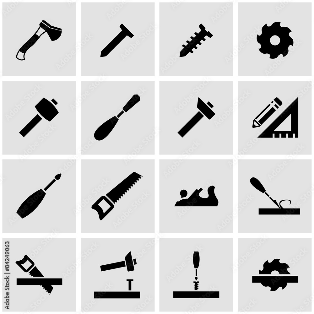 Vector black carpentry icon set Vector black carpentry icon set