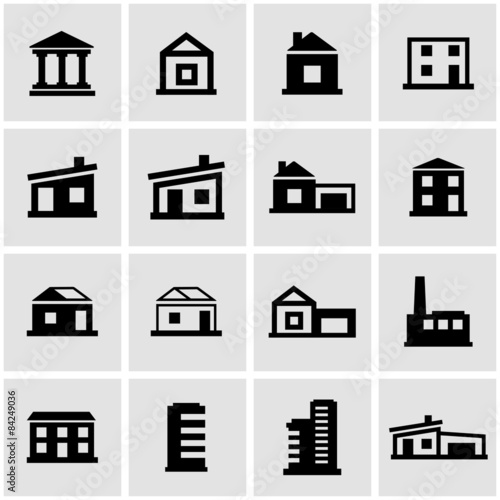 Vector black buildings icon set