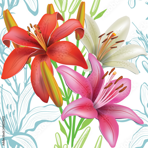 Seamless floral pattern with lilies