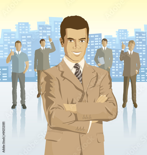 Vector businessman and silhouettes of business people