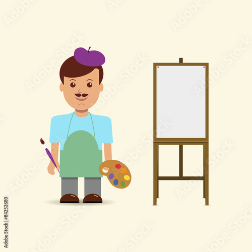 Illustration artist and easel.