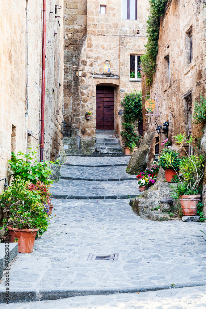 The streets of the old Italian city of Bagnoregio, Lazio