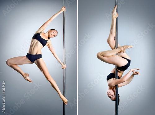 Young sexy pole dance woman. Collage