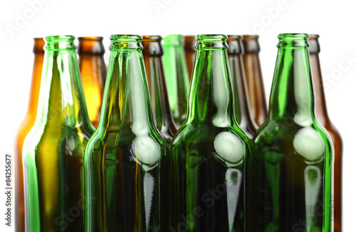 Empty beer bottles isolated on white background
