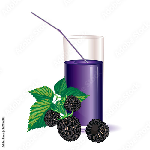 glass of blackberry juice with a straw 