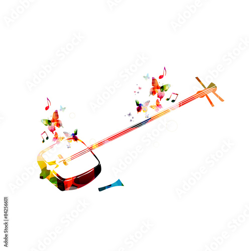 Colorful shamisen with butterflies