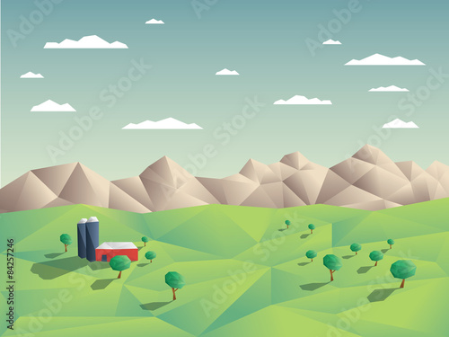 Low polygonal farming agriculture landscape concept illustration