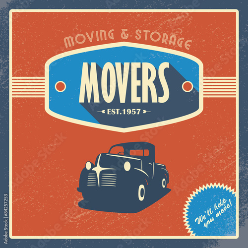 Moving company vintage background template. Old retro pickup