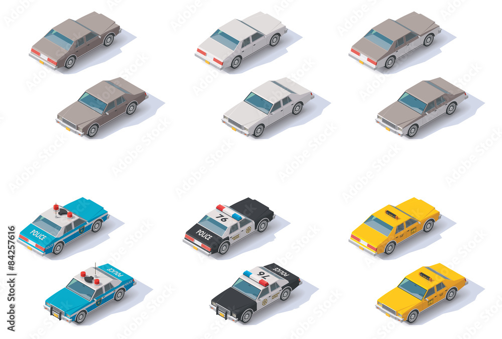 Vector isometric cars set