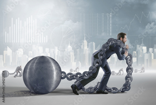 Quadro em tela Conceptual image presenting a tired debtor