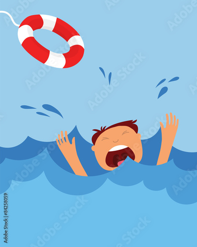 drowning man screaming for help. summer danger