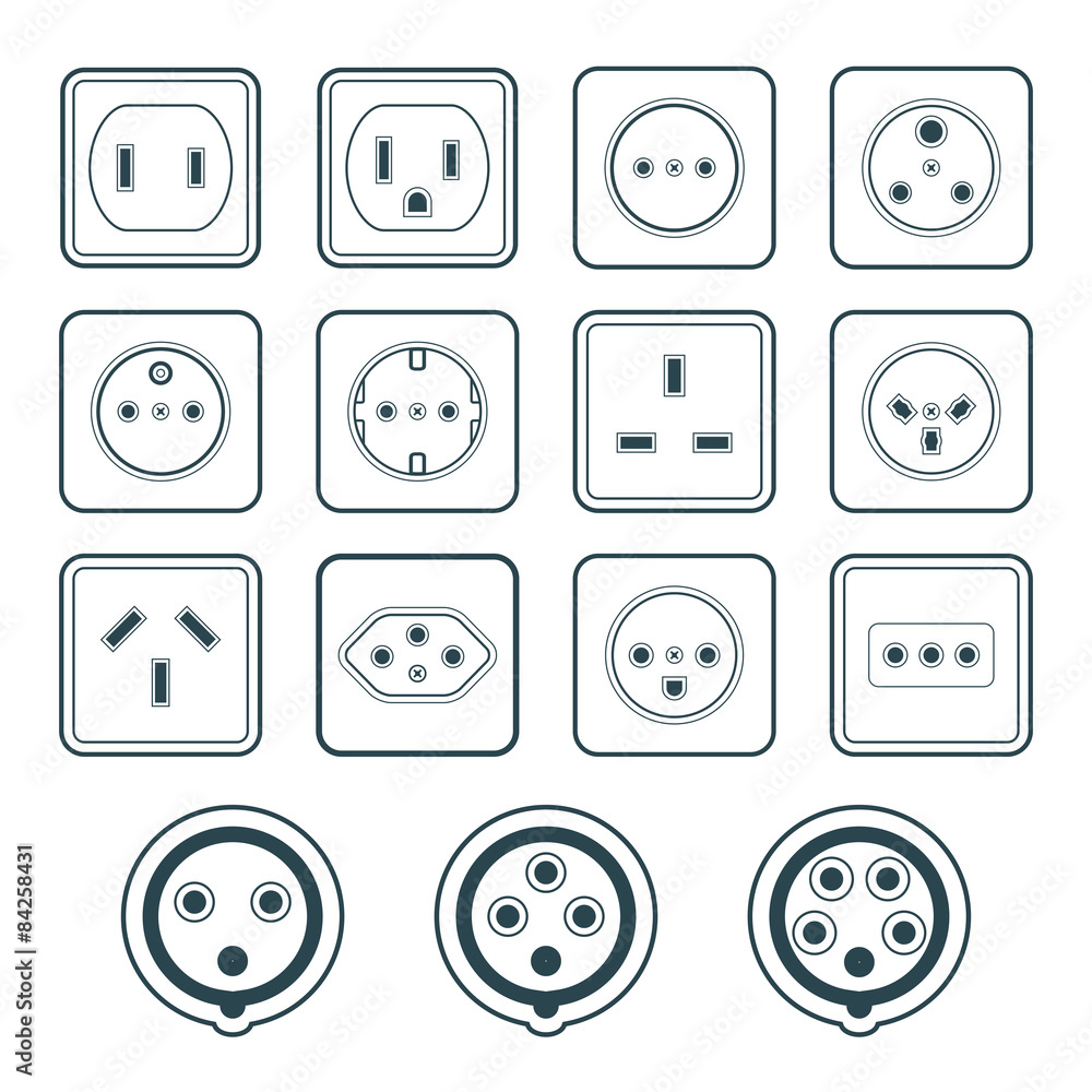 monochrome color contour home industrial power socket types icon Stock  Vector | Adobe Stock