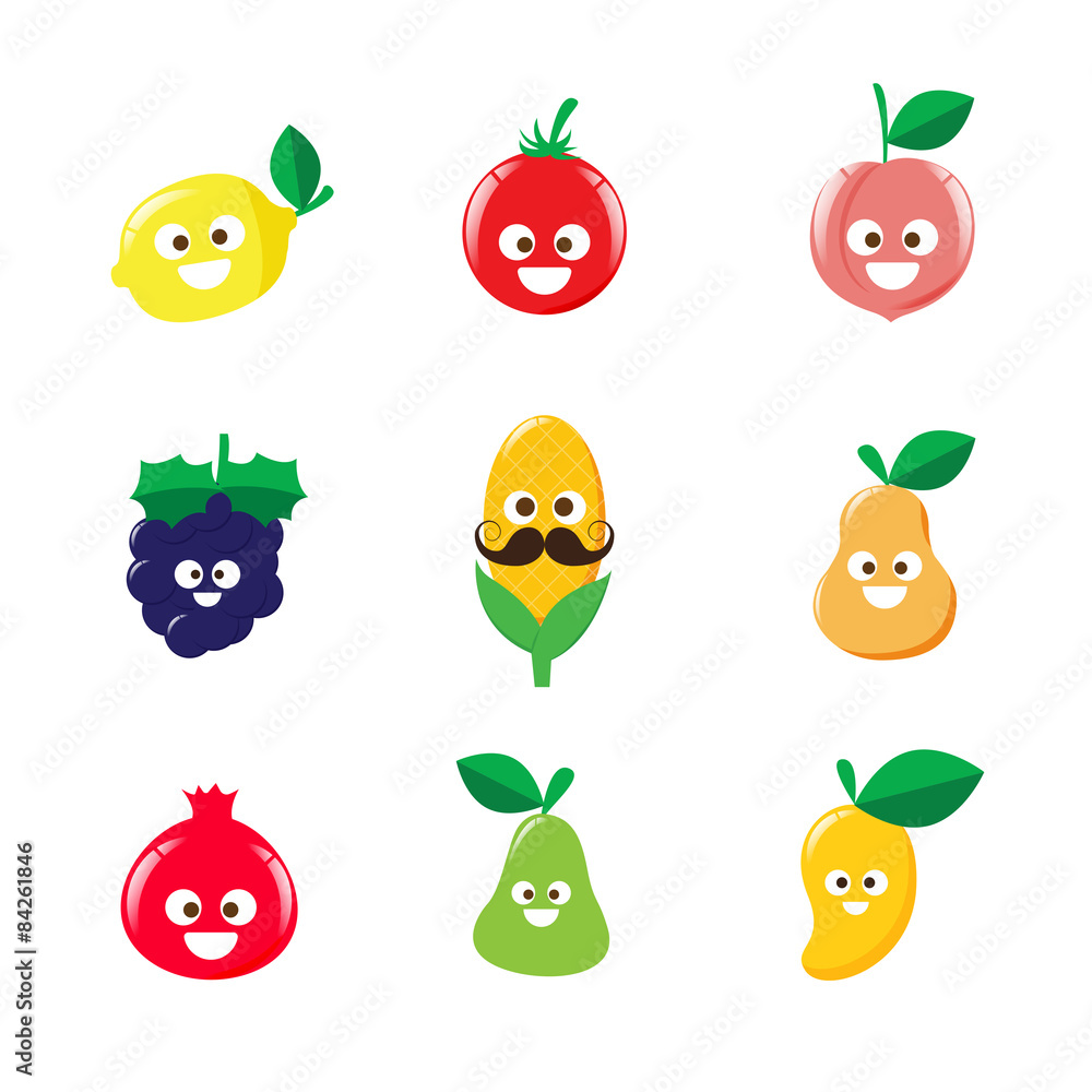 Collection of happy fruit cartoon icon vector illustration 002 Collection of happy fruit cartoon icon vector illustration 002