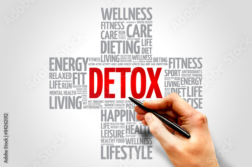 Fotografie DETOX word cloud, health cross concept
