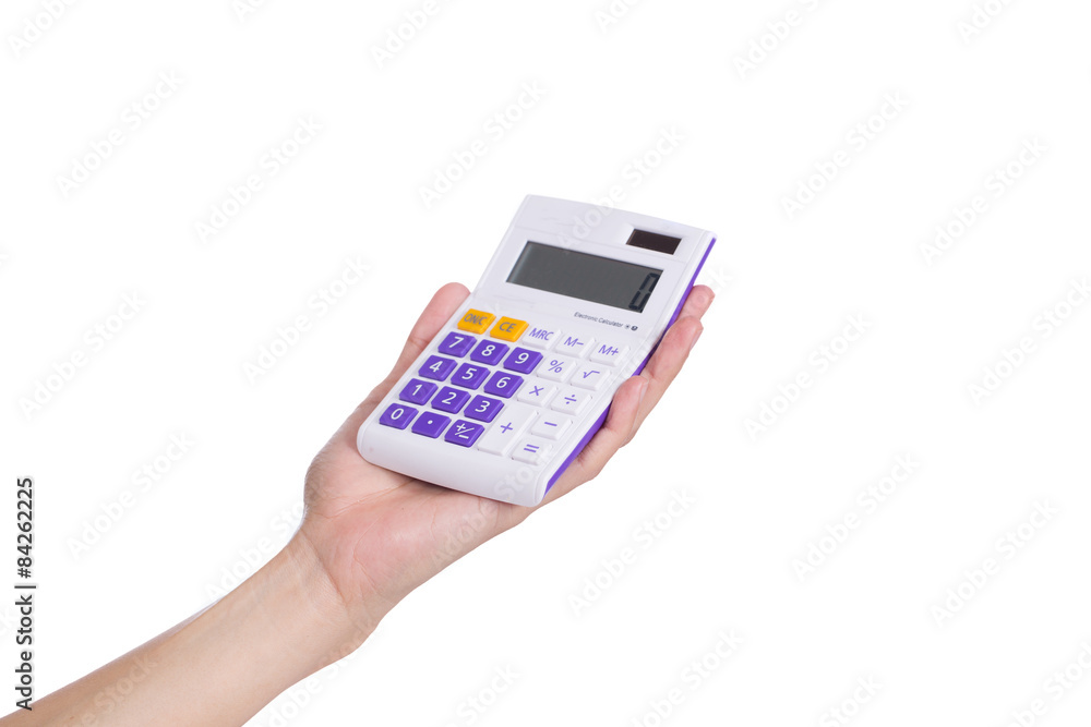 female businessman using a calculator on white background female businessman using a calculator on white background